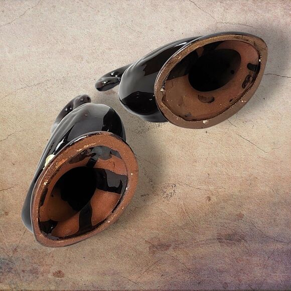 Vintage Japan Redware Pottery Swan Figurines Set 2 Brown Drip Glaze Mid Century - Picture 8 of 12